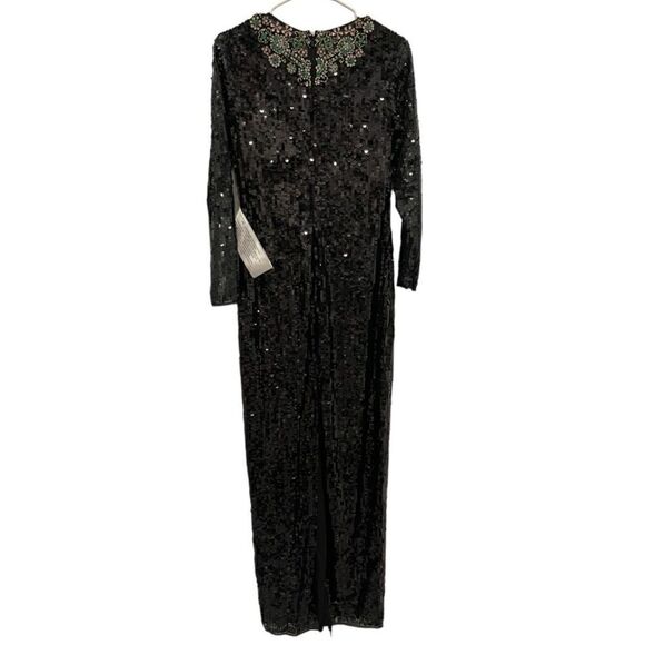 Mac Duggal  Beaded Neckline Sequins Black 
Long Sleeve Dress.Size 6 - Picture 8 of 16